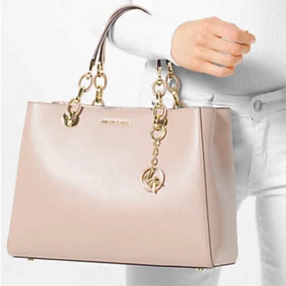 Michael Kors Cynthia Saffiano Leather Satchel, pastel Pink - Picture 1 of 16